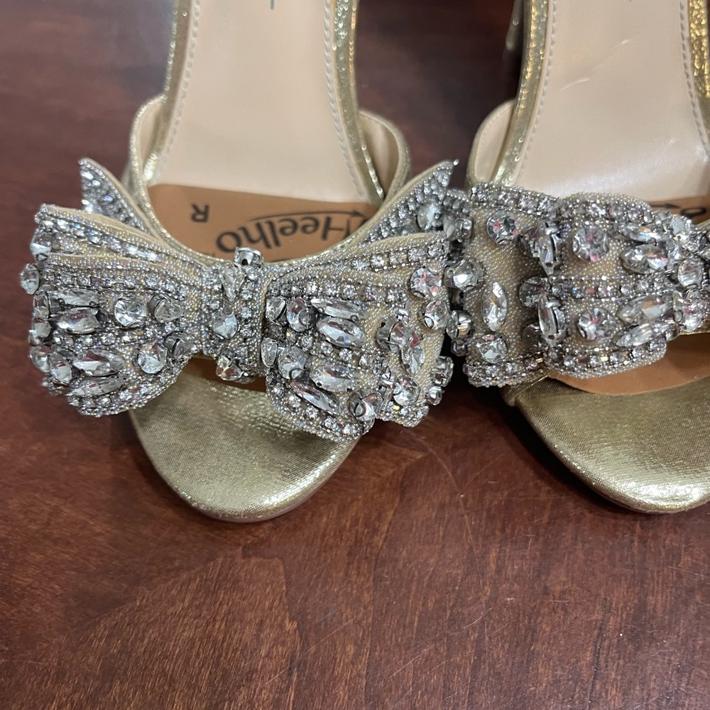 Betsey Johnson Something Blue LANDN Open-Toe Heels Rhinestone Bows - Picture 4 of 11